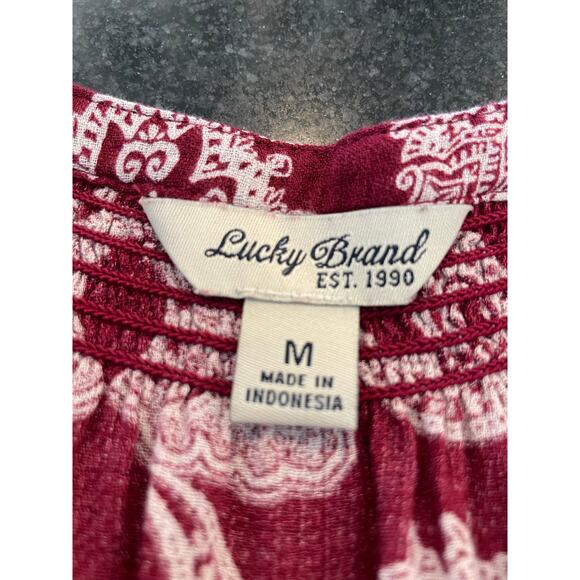 Lucky Brand long sleeve button front blouse red/black geo Med. - Picture 3 of 9